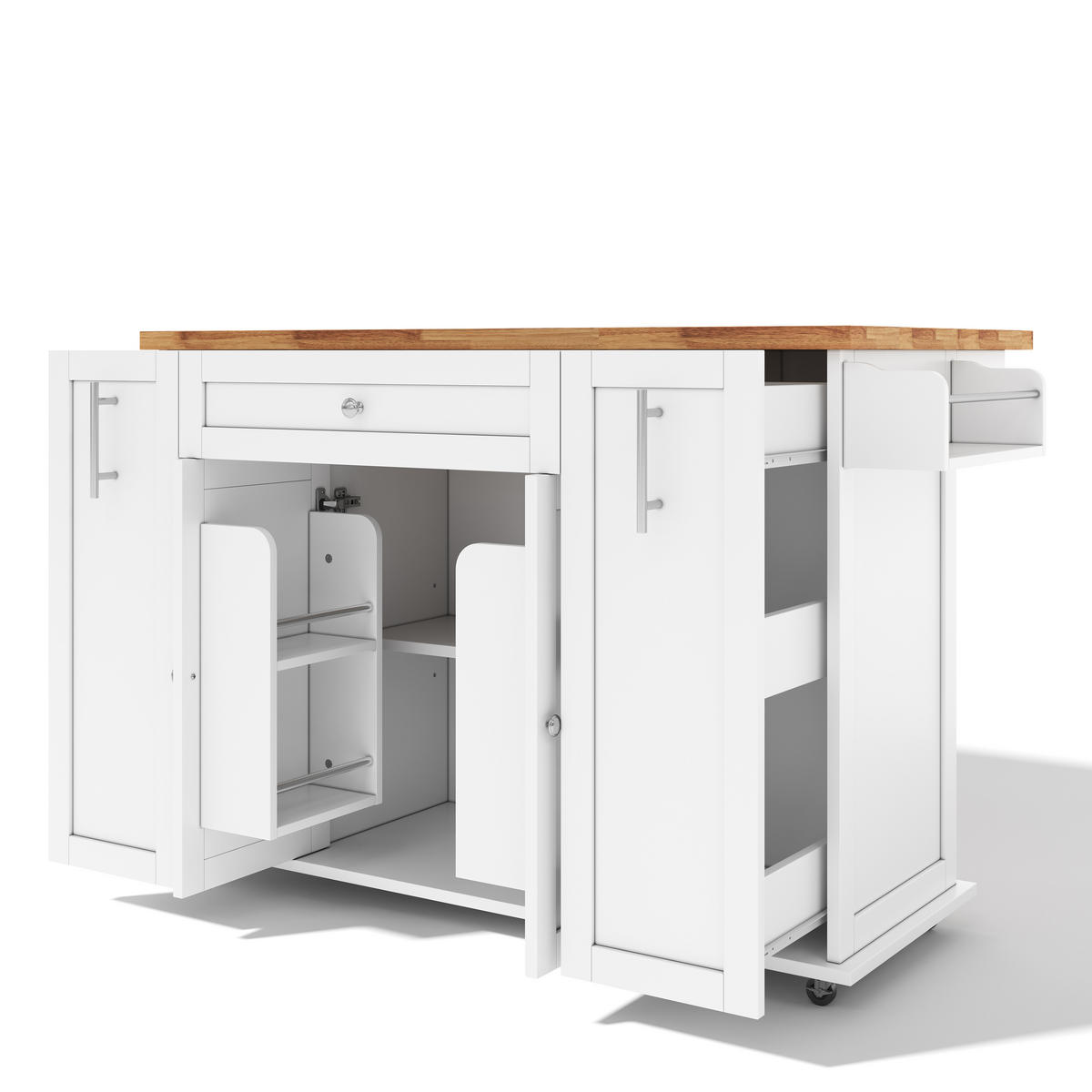 KÜCHENINSEL DE-41413 120/45-70/87 cm, klappbar, 3 Schubladen Weiß - Weiß, Holzwerkstoff (120/87/70cm) - ComfortXL