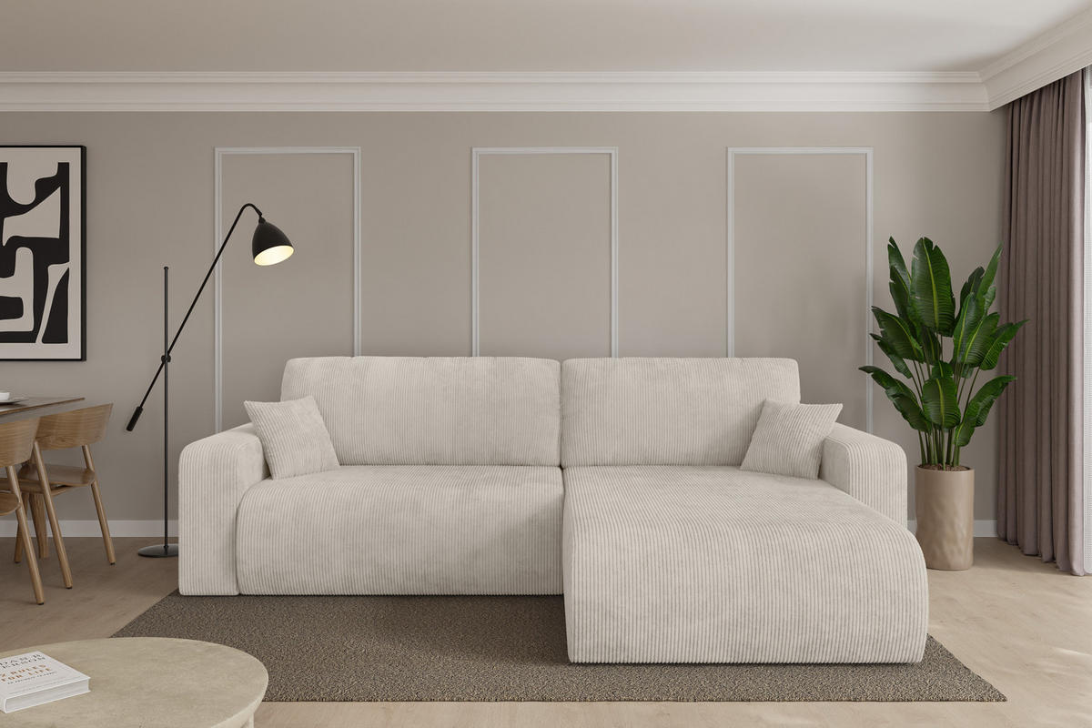 ROHOVÁ SEDAČKA s funkcí spaní, otoman vpravo BERY-L 276x193x88 krémová manšestr - černá/krémová, kompozitní dřevo/textil (276/193cm) - ALTDECOR