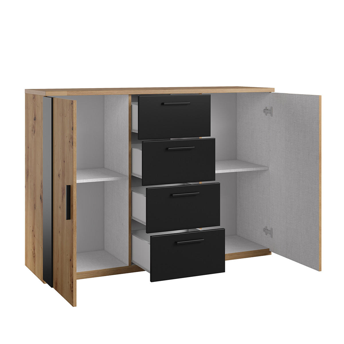 KOMMODE Alec Holz und Schwarz - Schwarz, Holzwerkstoff (132/94.1/40cm) - Petits-meubles