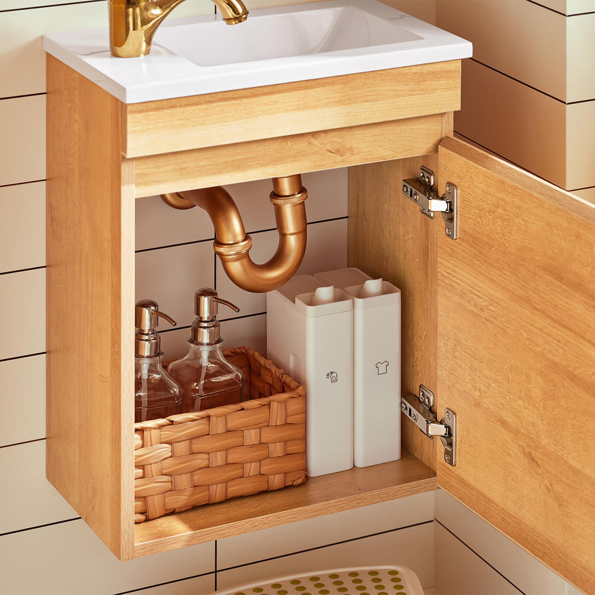 WASCHBECKENUNTERSCHRANK Natur - Naturfarben, Keramik/Holzwerkstoff (41/52/24cm) - SoBuy