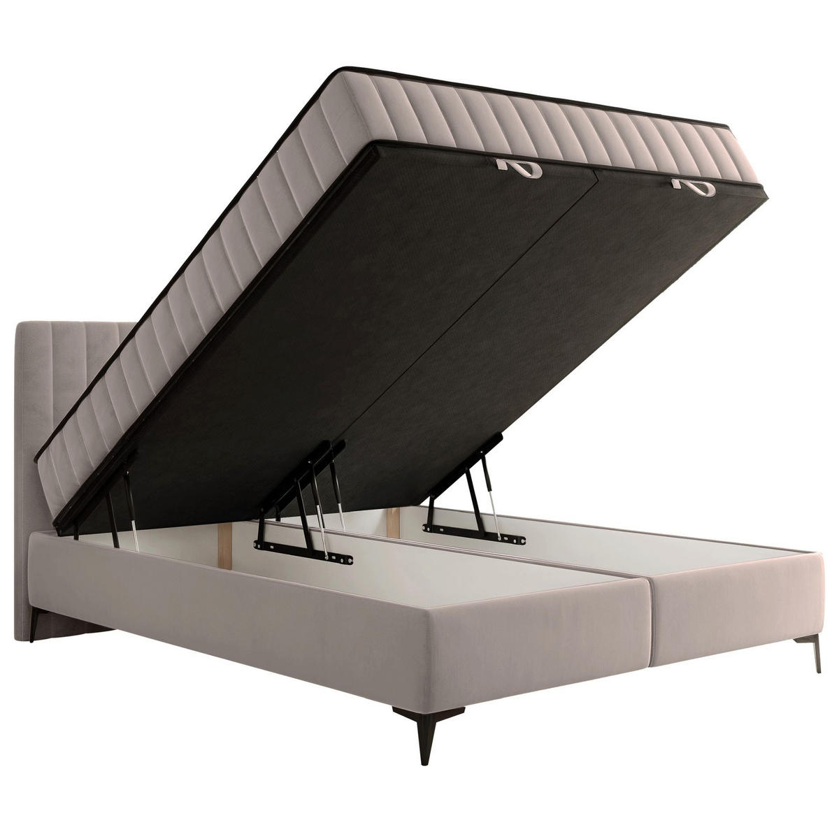 BOXBETT Mufasso Greige Samtbezug 180x200 cm - Taupe/Schwarz, Textil/Metall (180/200cm) - Selsey