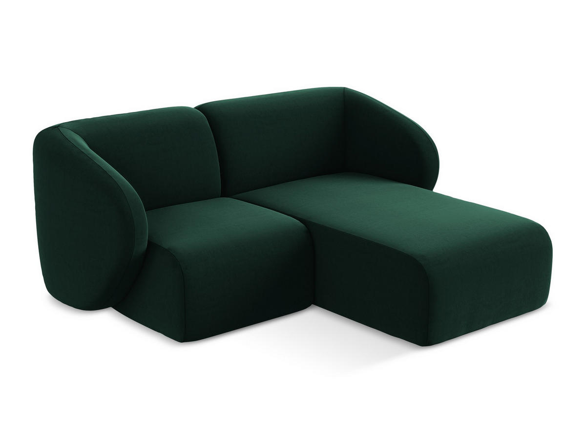 ECKSOFA Rechts Samt Stoff Grün - Dunkelgrün/Schwarz, Holzwerkstoff/Kunststoff (178/166cm) - Makamii