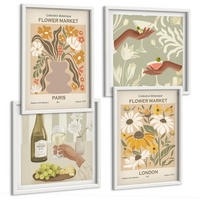 BILDER SET 4er Set - 50x50 cm & 40x60 cm Weißer Rahmen - Blumenmuster aus europäischen Städten - Weiß, Kunststoff (50/50cm) - TULUP