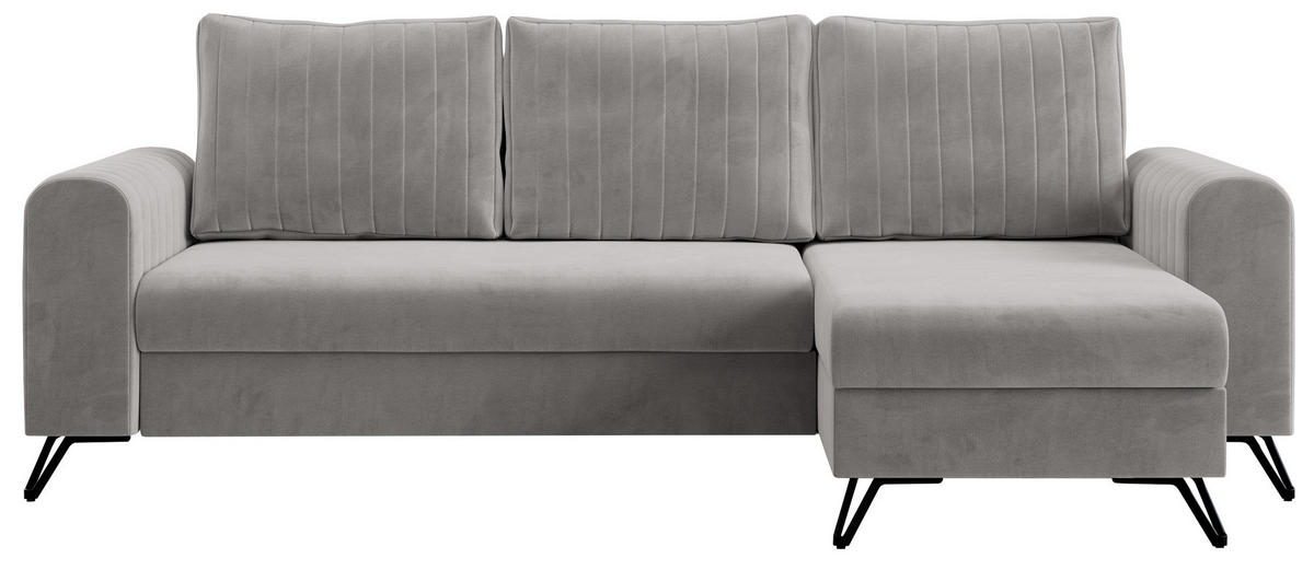 ECKSOFA Axel Velvet Hellgrau - Hellgrau/Schwarz, Textil/Metall (242/140cm) - MKS
