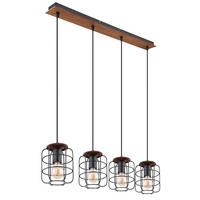 HÄNGELEUCHTE Gitter Holz Schwarz Braun - Schwarz, Holz (74/15/120cm) - Globo Lighting