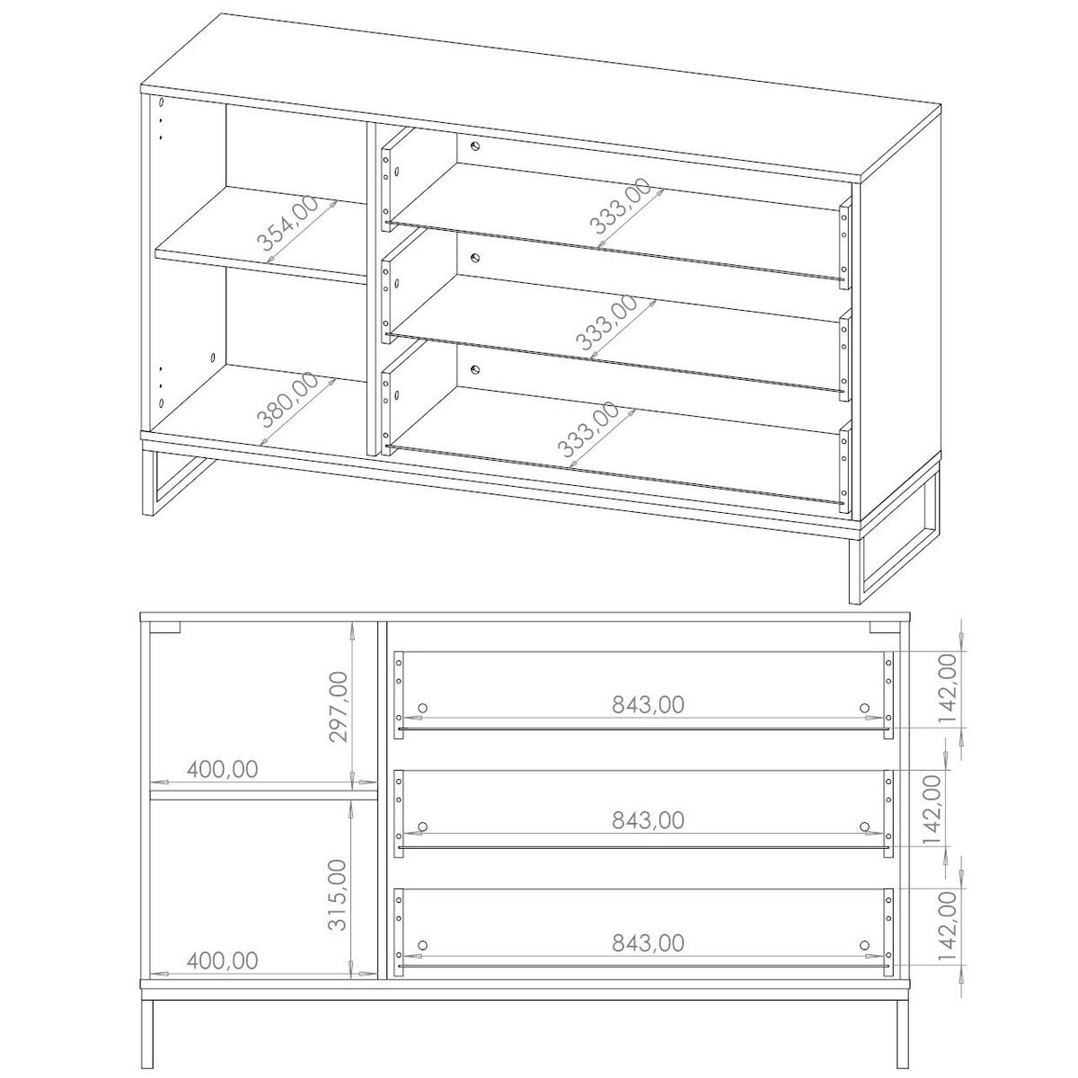 KOMMODE LANDRE 02 - Schwarz/Braun, Holzwerkstoff (135/80/60cm)