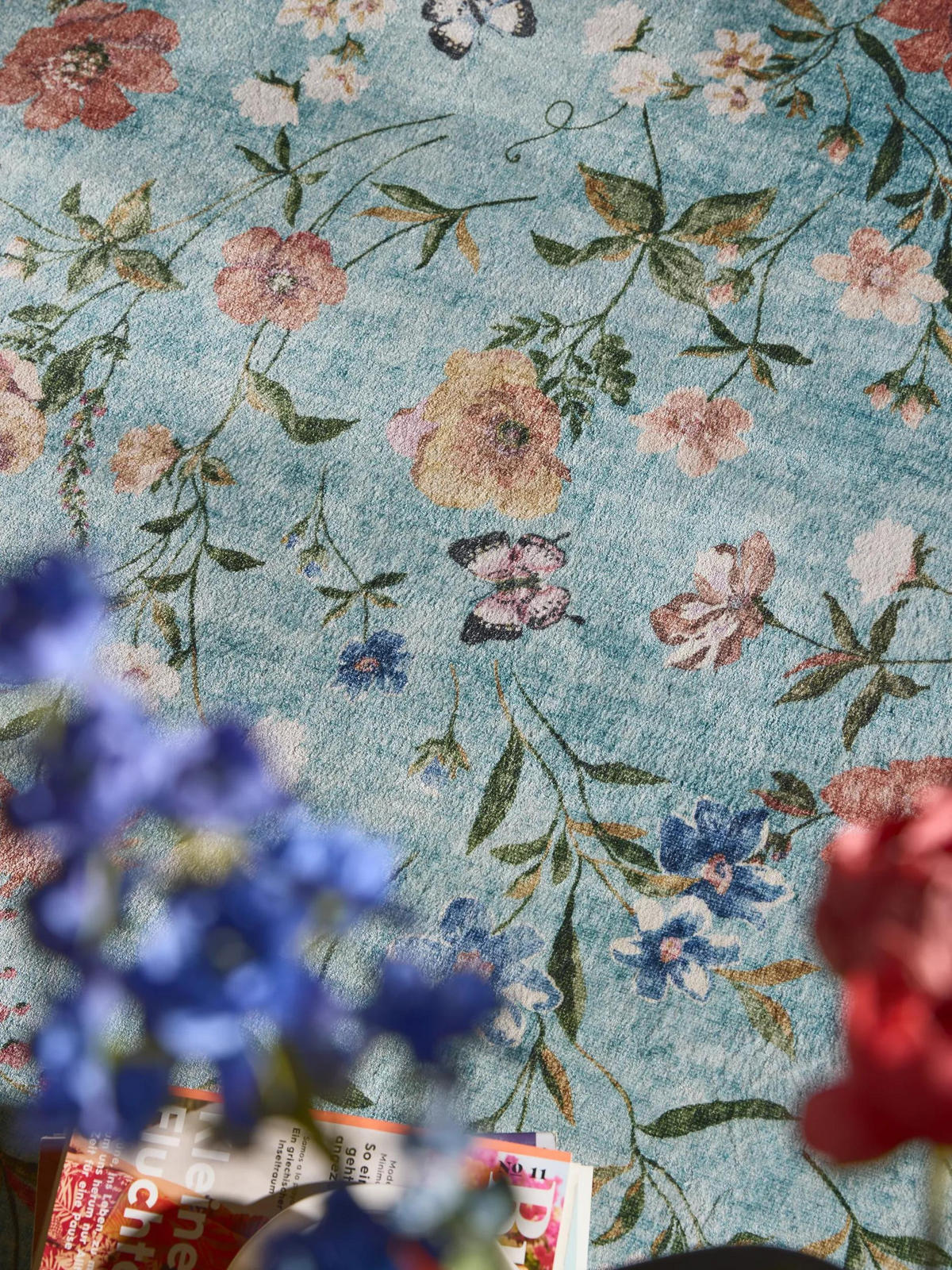TEPPICH Milly waschbar Multicolor/Türkis ø 160 cm rund - Türkis/Multicolor, Kunststoff/Textil (160/160cm) - benuta