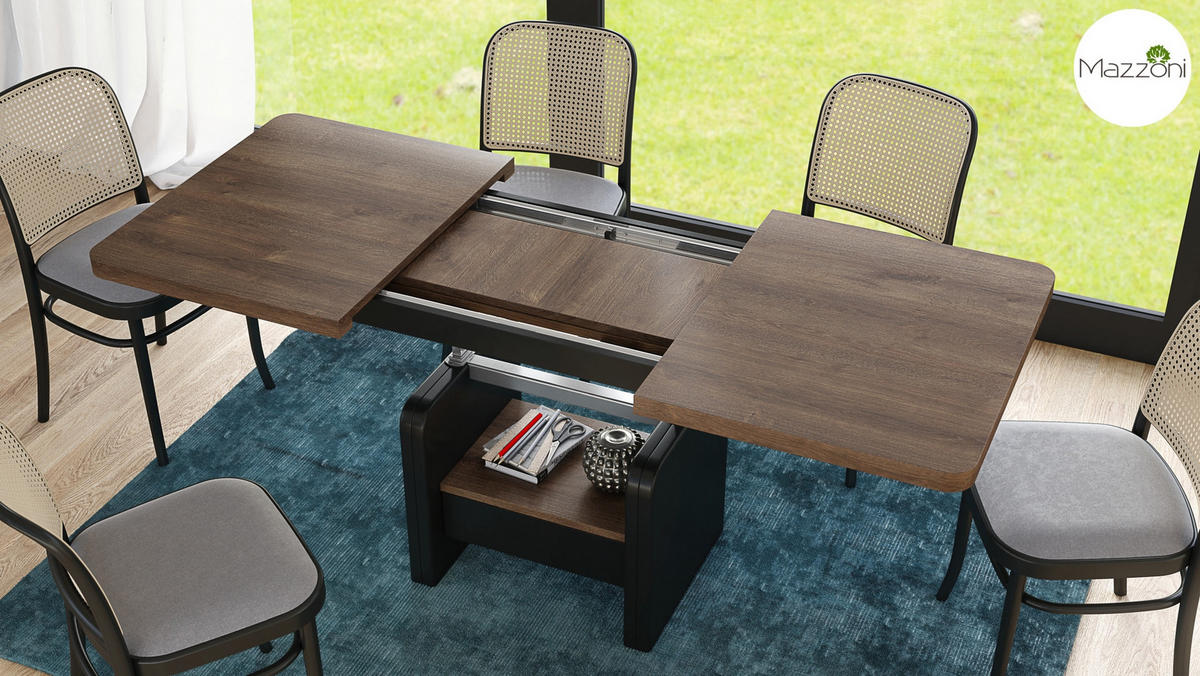 COUCHTISCH rechteckig Eiche dunkel - Schwarz höhenverstellbar ausziehbar - Schwarz/Braun, Holzwerkstoff (75/180/75cm) - designimpex