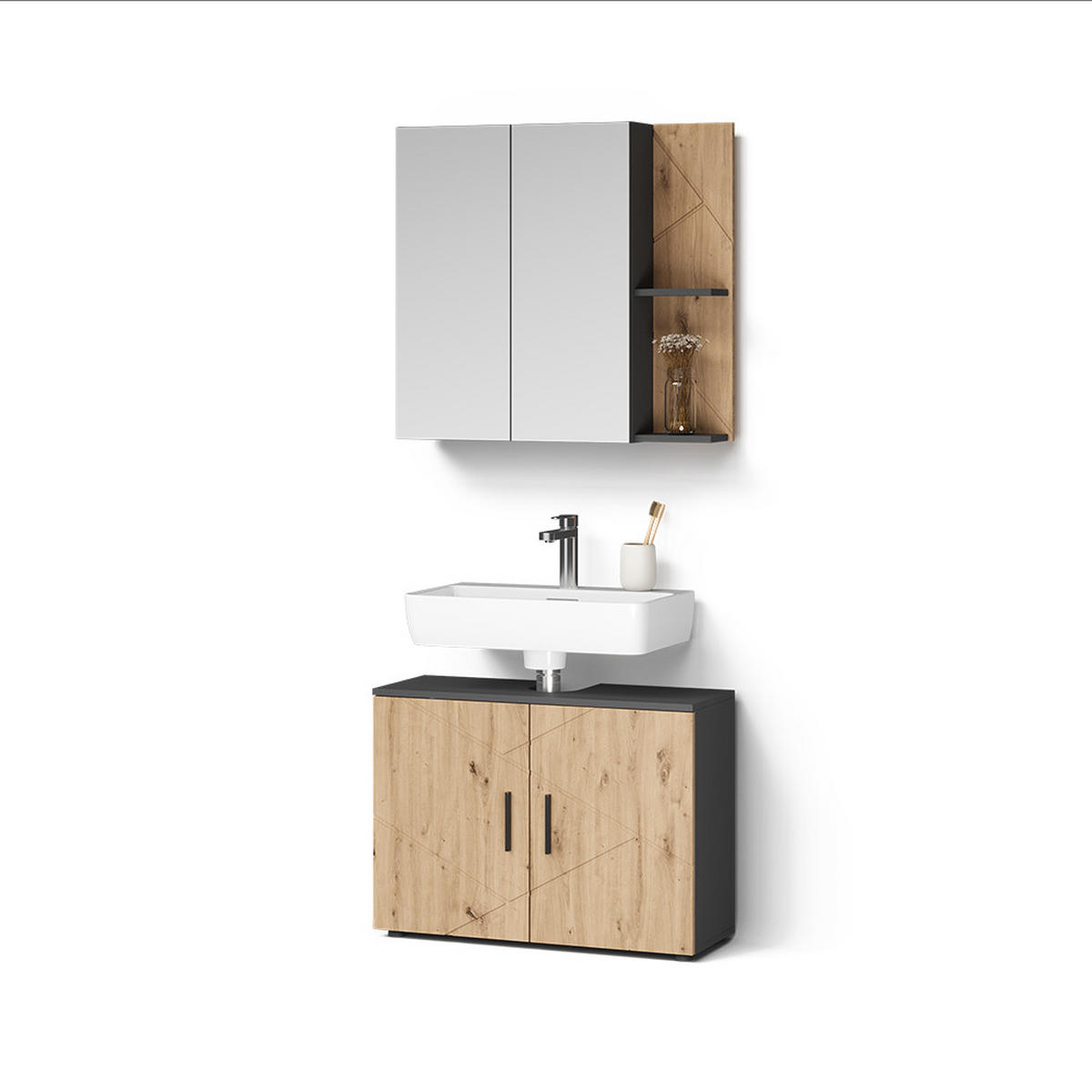 BADMÖBEL-SET Ronco, Anthrazit/Artisan-Eiche, 2-teilig - Anthrazit/Eiche Artisan, Holzwerkstoff (80/59/30cm) - Livinity®