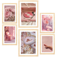 POSTER Set Mit 6 Dekorative Kunst, Rosa A3 & A4 Rahmen Aus Hellem Holz - Beige, Papier (29/3cm) - Nacnic