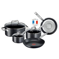 TOPFSET Prograde C55654 8-teilig Schwarz Edelstahl, Induktion, Kochtöpfe, Kochgeschirr, Glasdeckel, hitzebeständig, Küchenzubehör, alle Herdarten - Silberfarben/Schwarz, Metall - Tefal