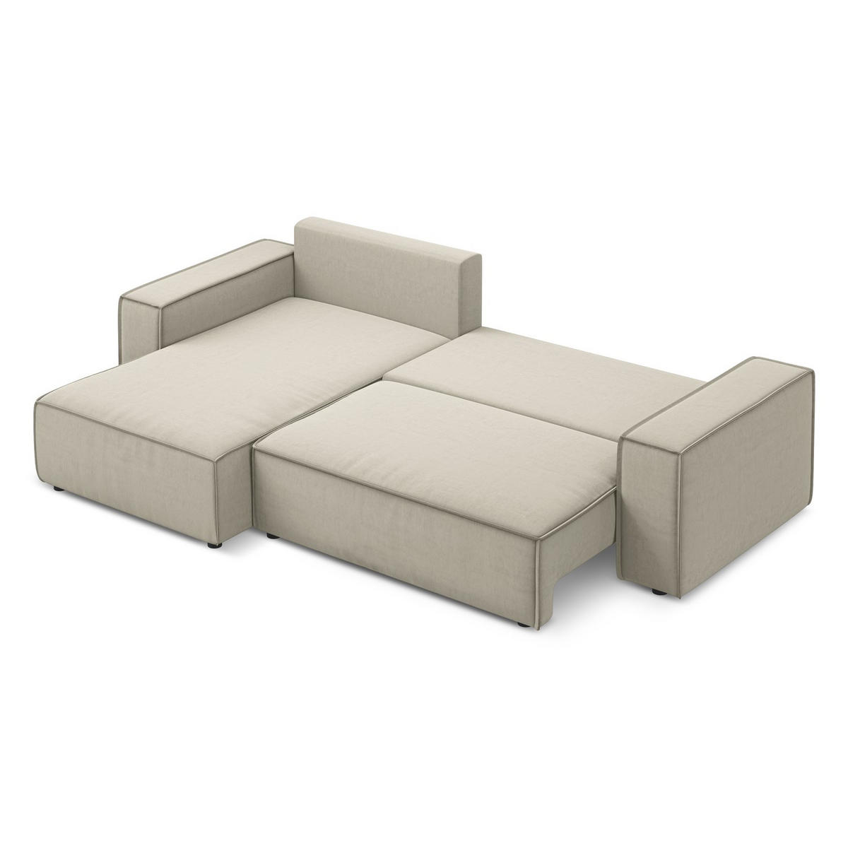 ECKSOFA mit Schlaffunktion Samt Stoff Creme - Perlmutt/Creme, Kunststoff/Textil (185/290cm) - LaMiaSofa