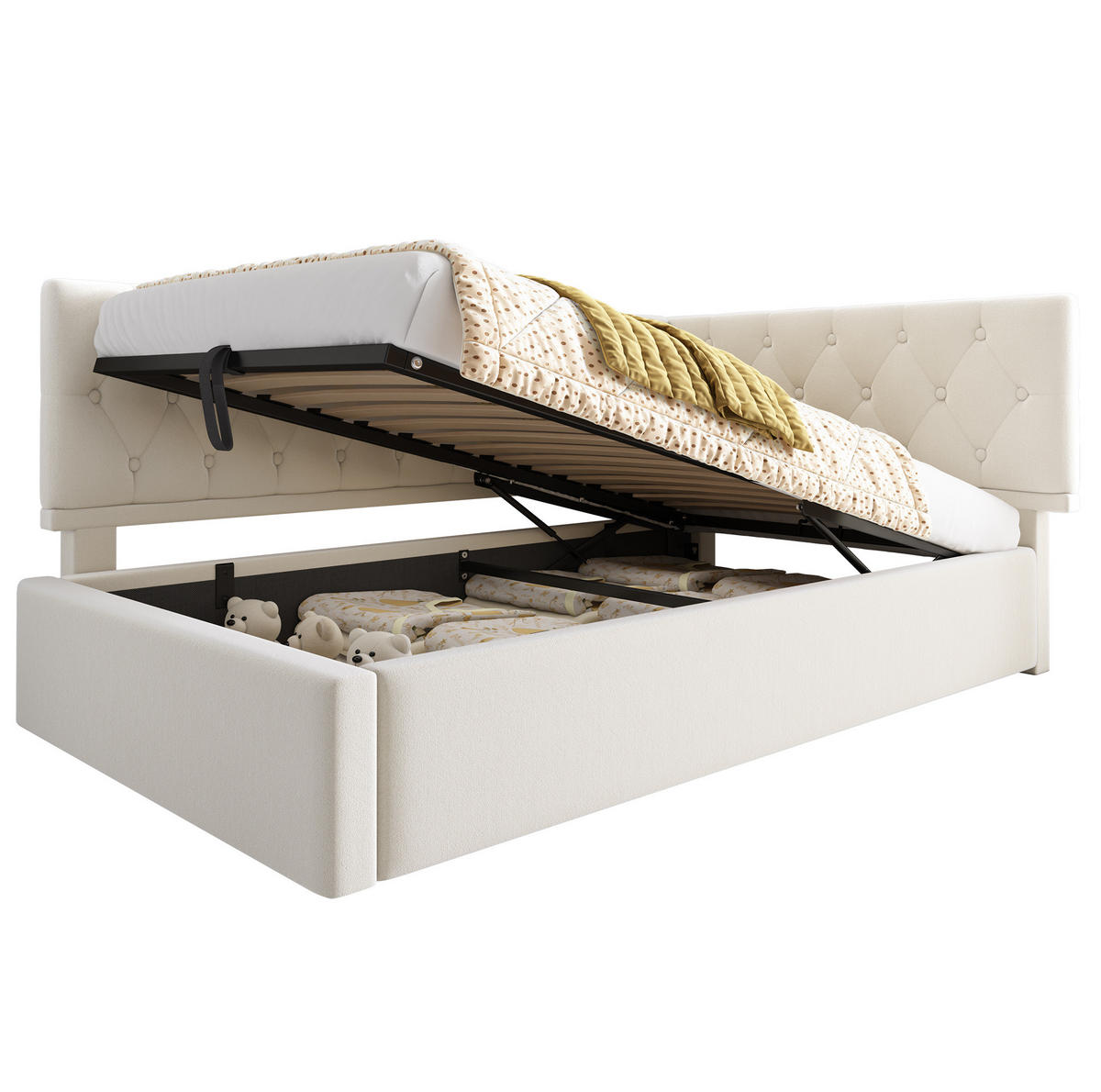POLSTERBETT 90/200cm mit hydraulischem Stauraum aus Samt Beige - Beige, Textil (90/200cm) - OKWISH
