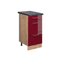 KÜCHENUNTERSCHRANK R-Line Rot Hochglanz 40 cm mit Schubladen, AP Anthrazit - Eiche Wotan/Rot, Holzwerkstoff (40/81.6/60cm) - Vicco