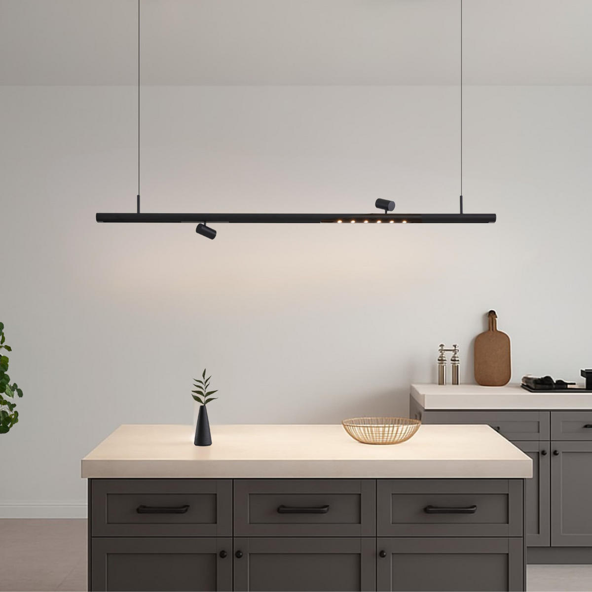 PENDELLEUCHTE MIT SPOTSTRAHLERN Lyne, Schwarz, 125cm - Schwarz, Metall (125/125/8.5cm) - KOSILUM