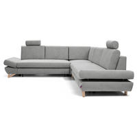 ECKSOFA CASA III R-S Grau Plüsch-Stoff mit Schlaffunktion - Grau, Holz (272/272cm) - MASSENO