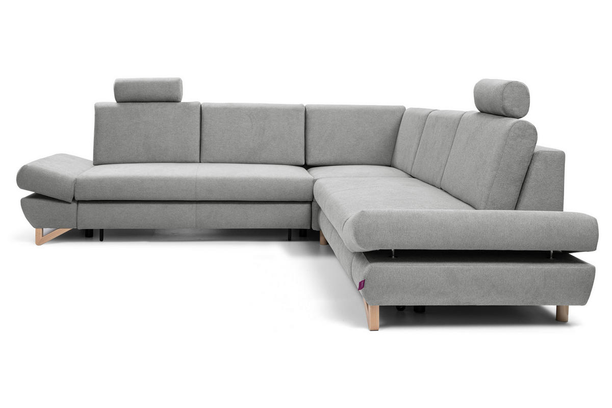 ECKSOFA CASA III R-S Grau Plüsch-Stoff mit Schlaffunktion - Grau, Holz (272/272cm) - MASSENO