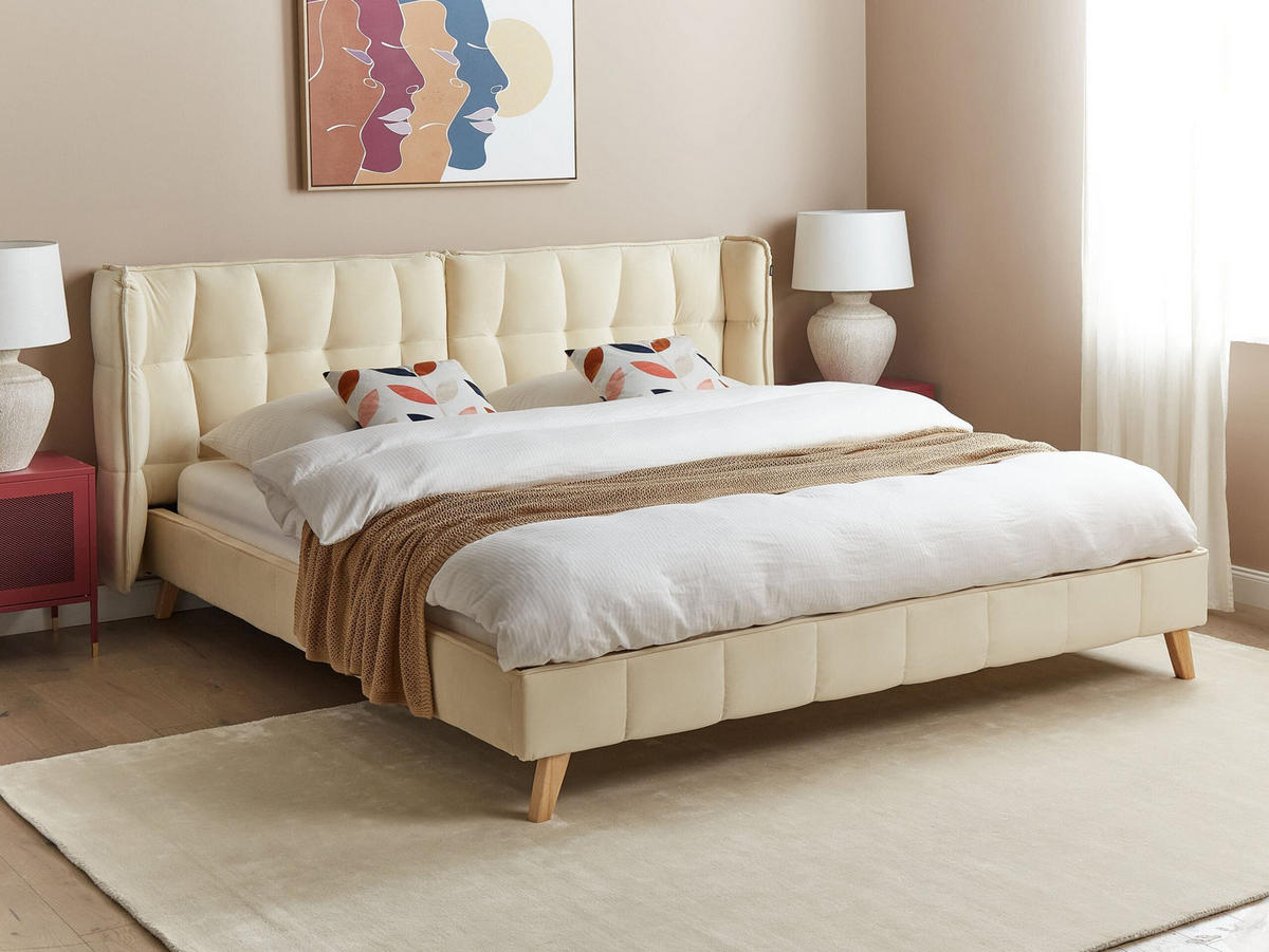 POLSTERBETT mit Lattenrost 180/200 cm Beige Senlis - Beige, Textil (180/200cm) - Beliani