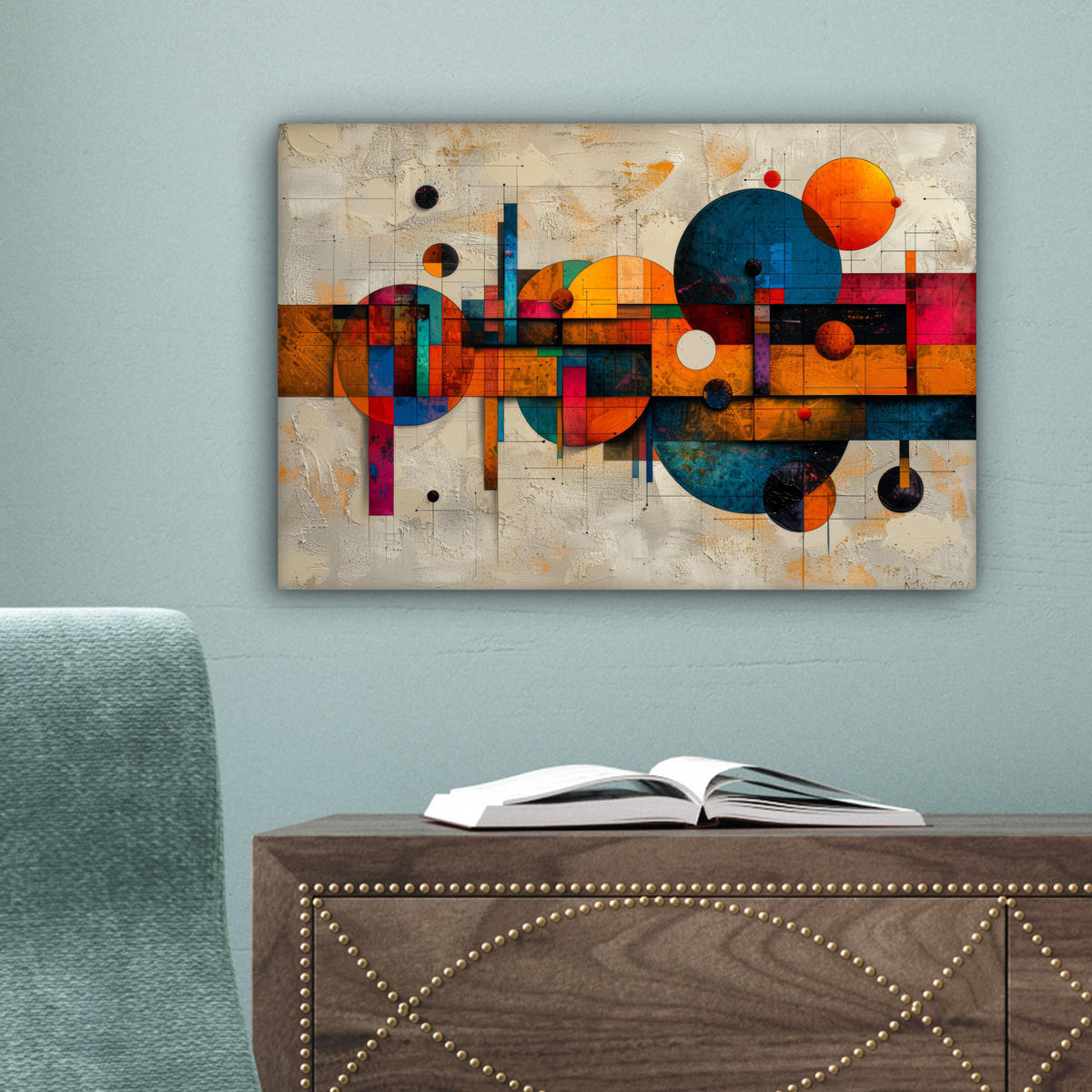 LEINWANDBILD - Vintage - Moderne Kunst - Orange - Geometrische Formen - 30x20 - Deko XXL - Multicolor, Textil (30/20cm) - MuchoWow