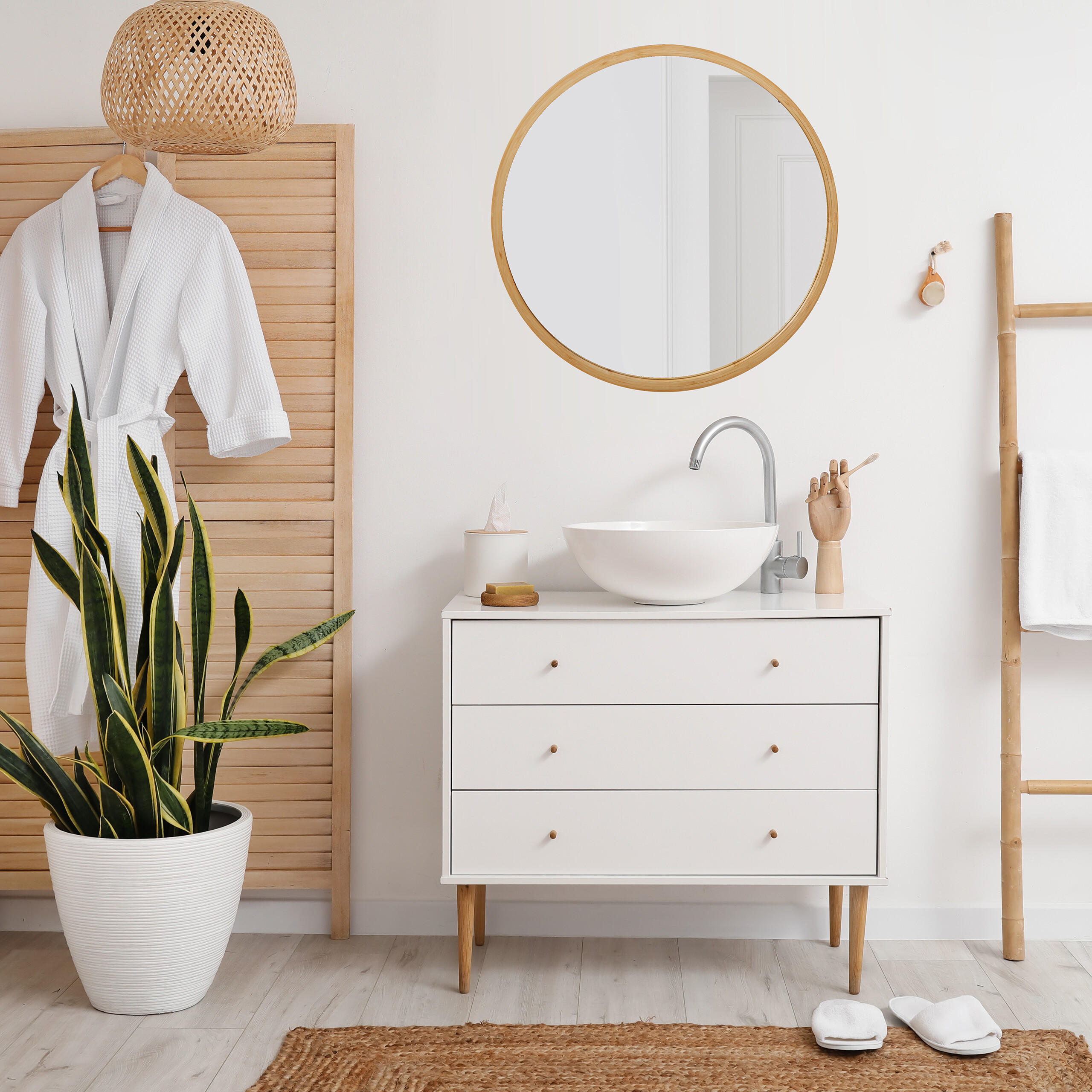 Thumbnail - Relaxdays Wandspiegel, Hellbraun, Holz, Glas, 61x61x2 cm, Spiegel, Wandspiegel