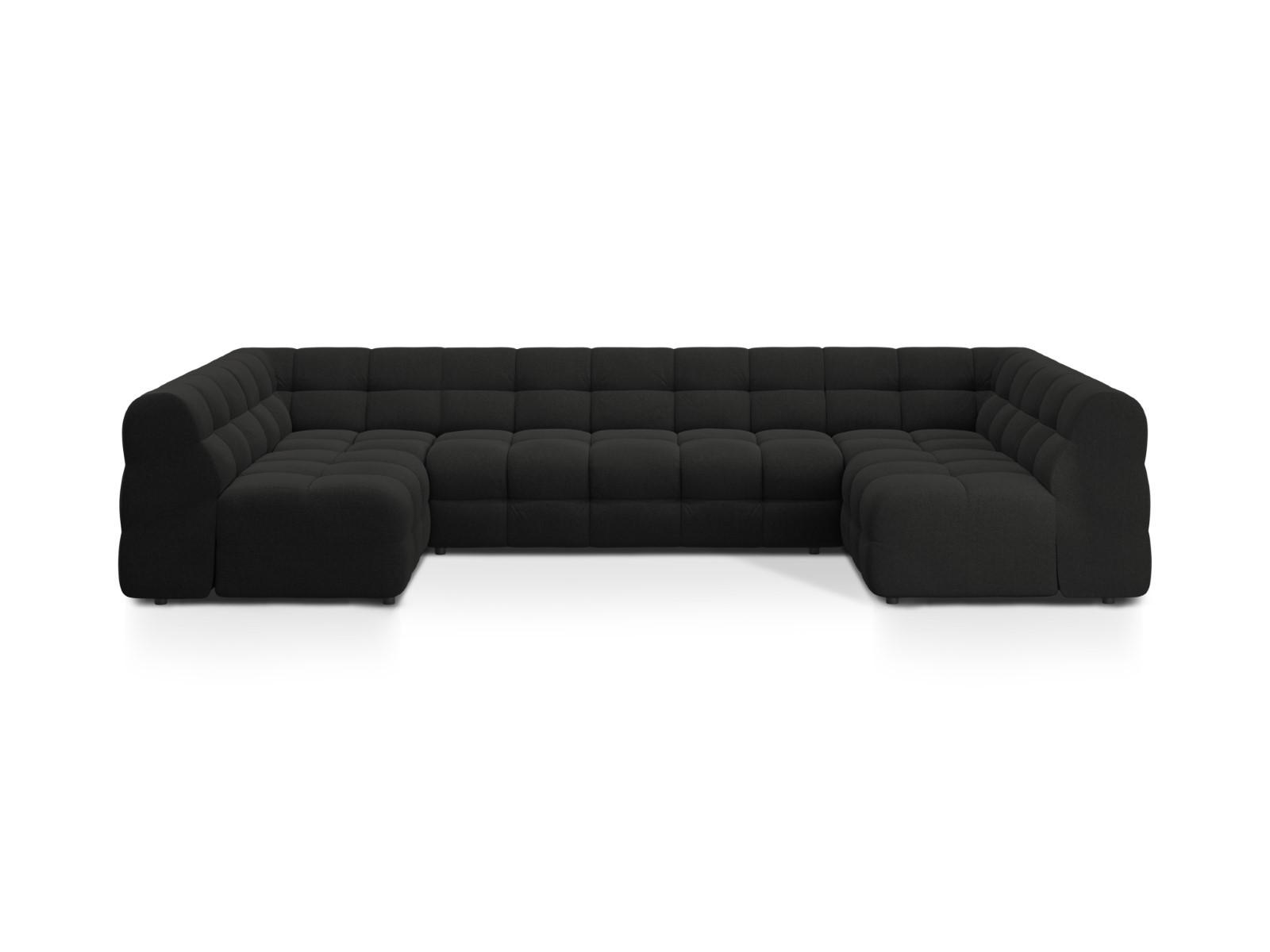 PANORAMASOFA Kendal aus strukturiertem Stoff schwarz 7 Sitzplätze - Schwarz, Textil (203/79/372cm) - Micadoni