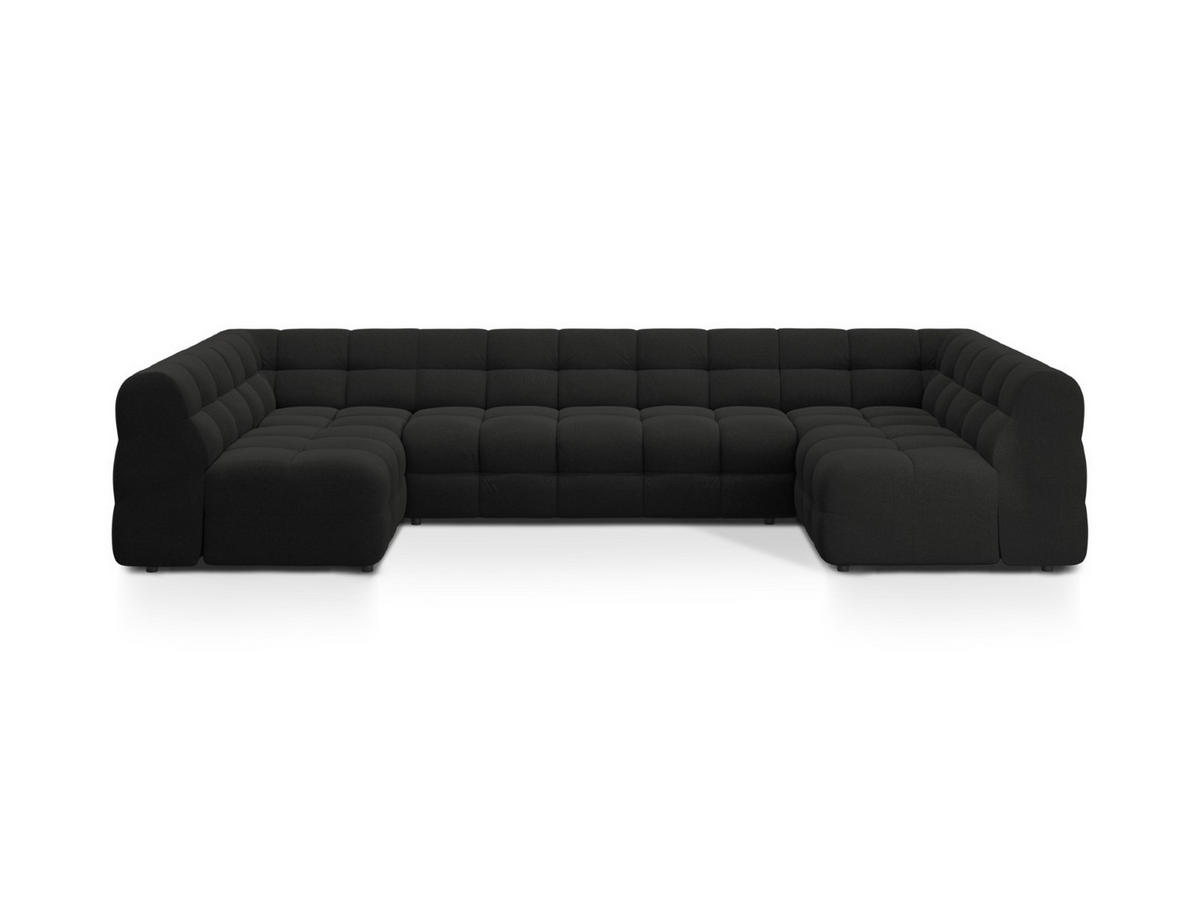 PANORAMASOFA Kendal aus strukturiertem Stoff schwarz 7 Sitzplätze - Schwarz, Textil (203/79/372cm) - Micadoni