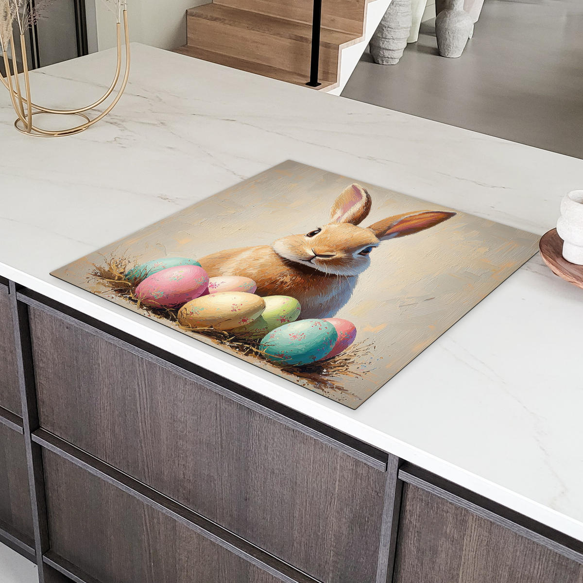 HERDABDECKPLATTE Osterhase - Pastell - Eier Induktionsmatte 78x78 cm - Beige, Kunststoff (78/78/0.2cm) - MuchoWow