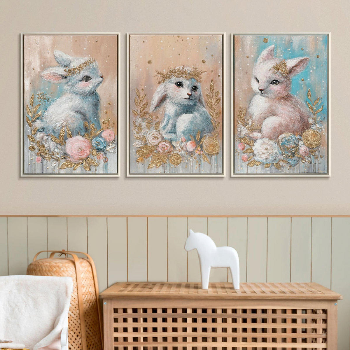 GEMÄLDE Waldkinder Schattenfugenrahmen Beige 120x60 cm - Beige, Holz (120/60cm) - YS-art gallery