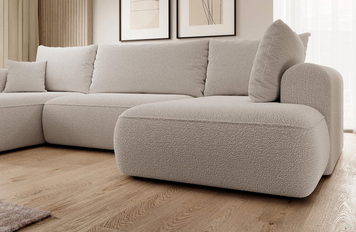WOHNLANDSCHAFT Ovo Dunkelbeige Boucle - Schwarz/Mokka, Textil (380/95/167cm) - Selsey