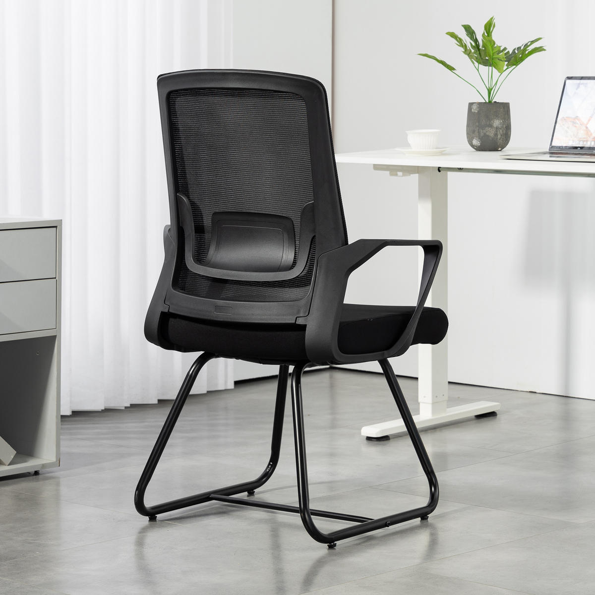 BÜROSTUHL DE-05242 Mit Armlehnen, Lendenstütze & Netzbespannung Schwarz - Schwarz, Metall (56/97/57cm) - ComfortXL