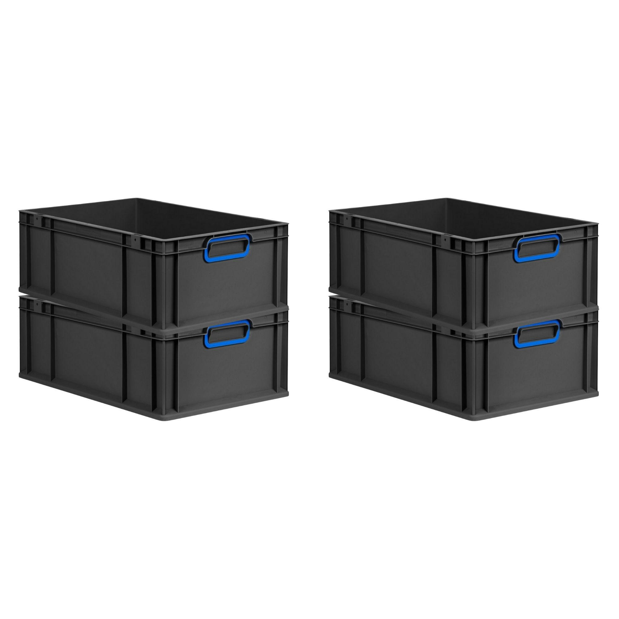 EUROBOX 4x NextGen Color 22x40x60 cm 44 Liter Griffe blau zu, Schwarz - Blau/Schwarz, Kunststoff (40/22/60cm) - PROREGAL