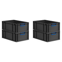 EUROBOX 4x NextGen Color 22x40x60 cm 44 Liter Griffe blau zu, Schwarz - Blau/Schwarz, Kunststoff (40/22/60cm) - PROREGAL