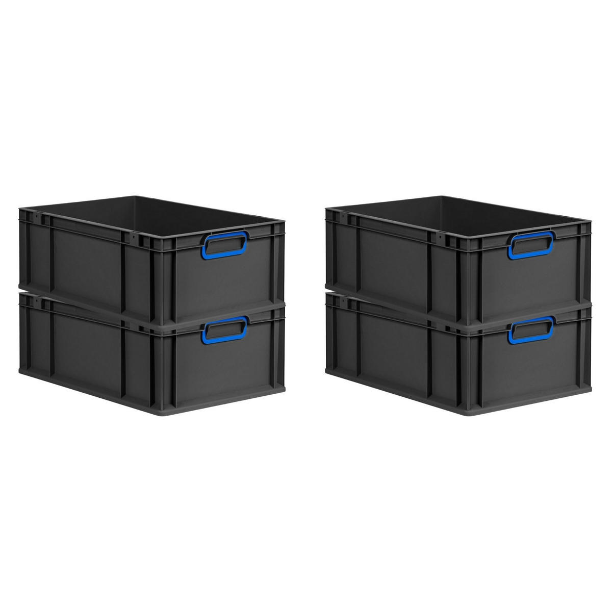 EUROBOX 4x NextGen Color 22x40x60 cm 44 Liter Griffe blau zu, Schwarz - Blau/Schwarz, Kunststoff (40/22/60cm) - PROREGAL