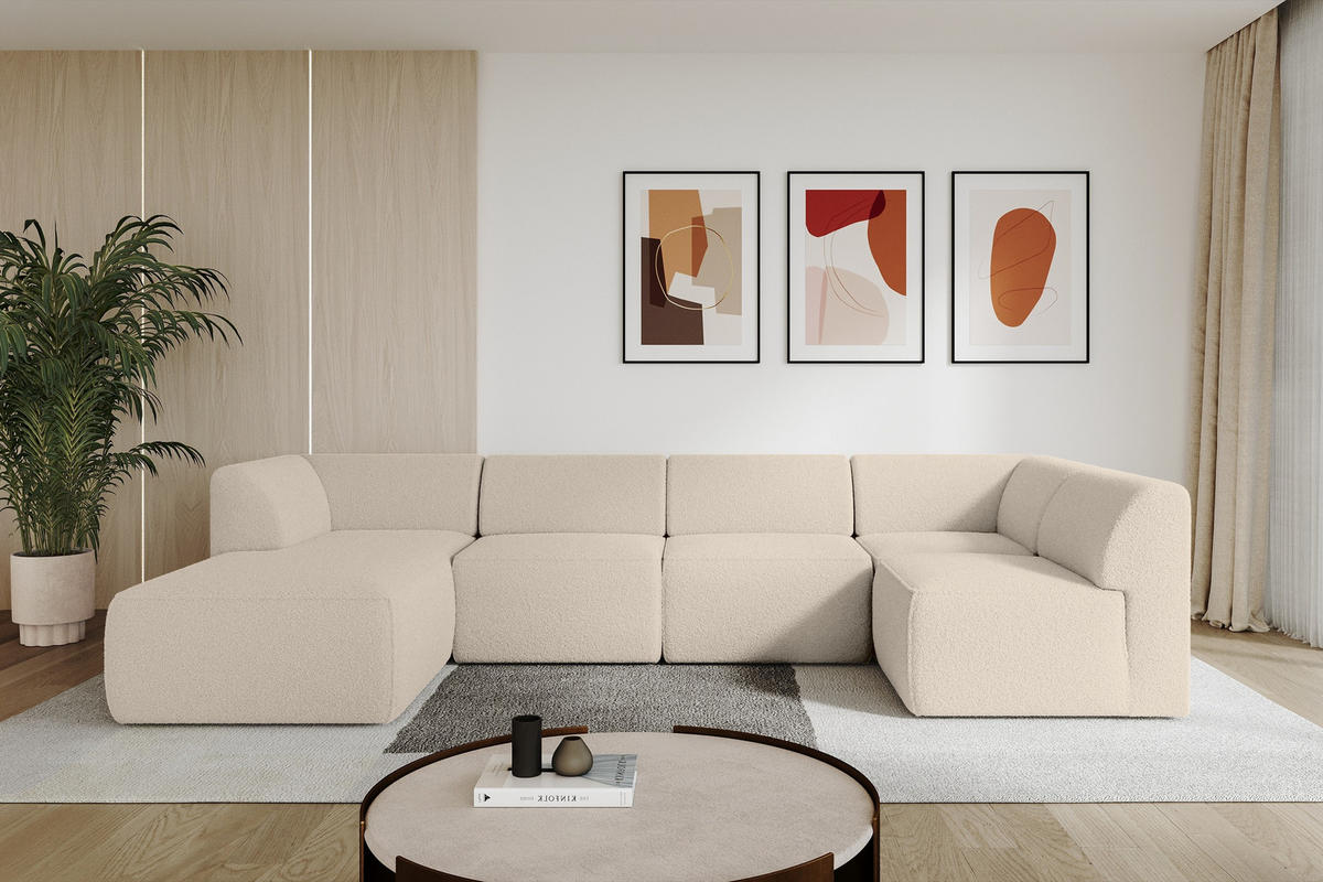 WOHNLANDSCHAFT Ottomane Links MOVA 345x180x78 Dunkelbeige Bouclé - Schwarz/Cappuccino, Holzwerkstoff/Kunststoff (180/78/345cm) - ALTDECOR