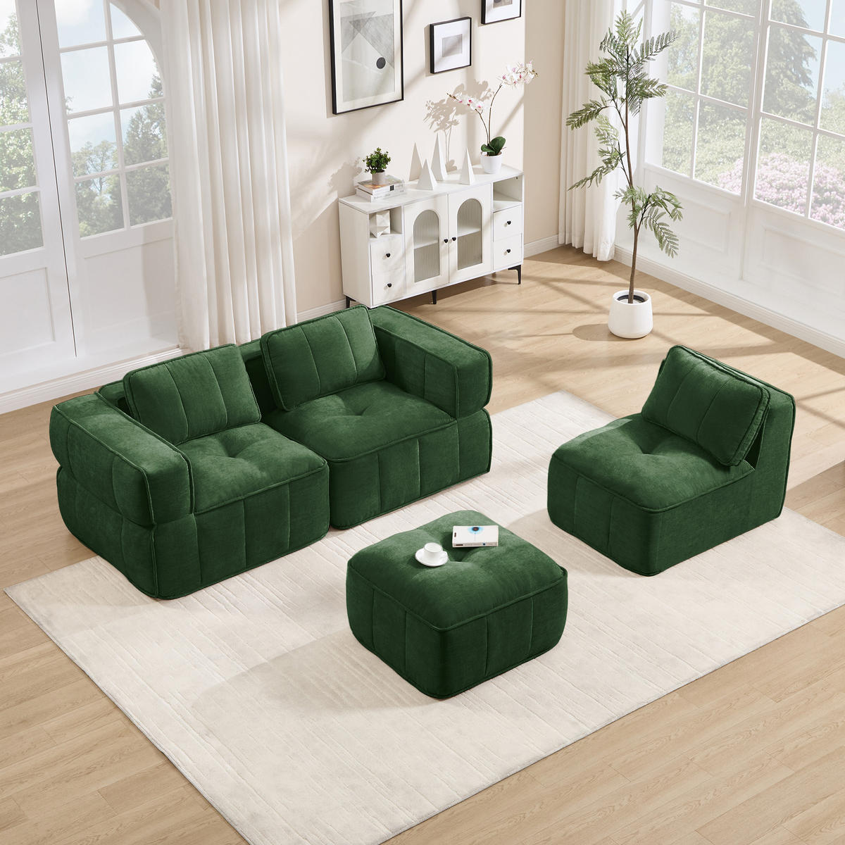 ECKSOFA 271/162/67 cm Grün mit 1 Fußhocker - Grün, Textil (271/162cm) - Oxeza