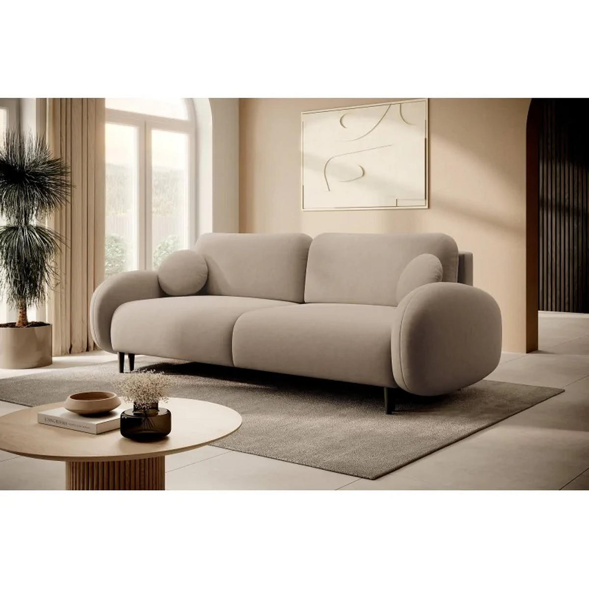SCHLAFSOFA SOFTI, Sofa mit Schlaffunktion und Bettkasten, Farbe: Beige, Velourstoff - Beige, Textil (232/95/109cm) - Sepro Meble
