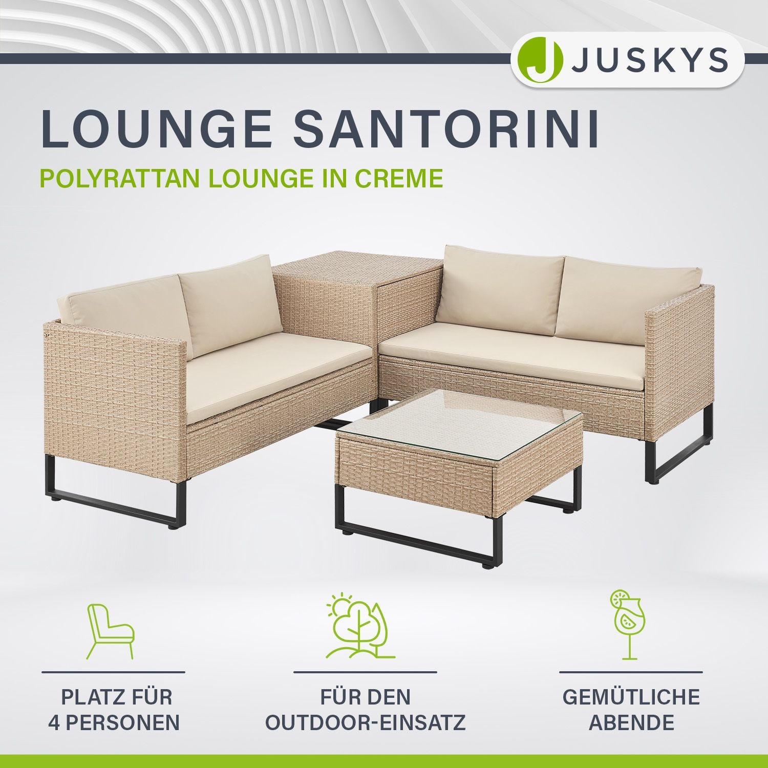 LOUNGEGARNITUR Santorini creme / sand - Beige, Kunststoff - Juskys