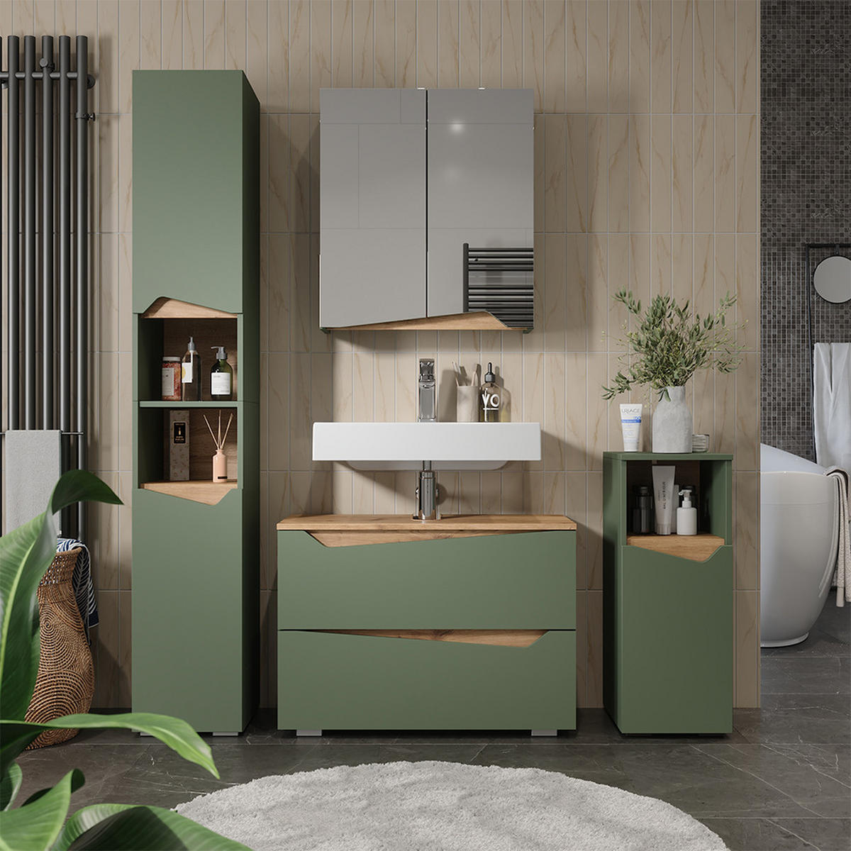WASCHBECKENUNTERSCHRANK Marelle Grün/Artisan 80 x 57.5 cm mit 2 Schubladen - Grün, Holzwerkstoff (80/57.5/35cm) - Vicco
