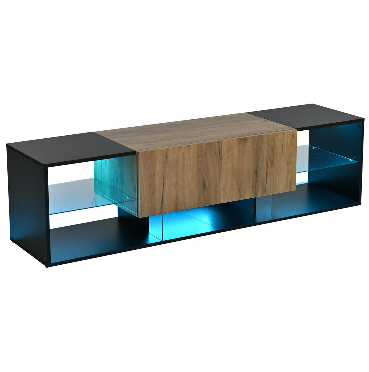 TV-LOWBOARD 160/40/42 cm Schwarz/Natur aus Spanplatte mit LED - Schwarz, Holzwerkstoff (40/42/160cm) - OKWISH