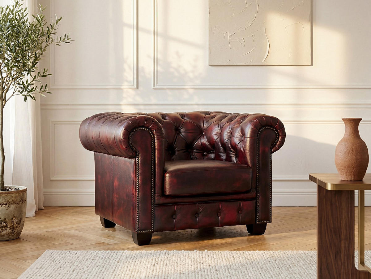SESSEL mit gerader Rückenlehne - 1 Person - Leder - Bordeaux - - Bordeaux, Leder (105/73/96cm) - Vente-Unique