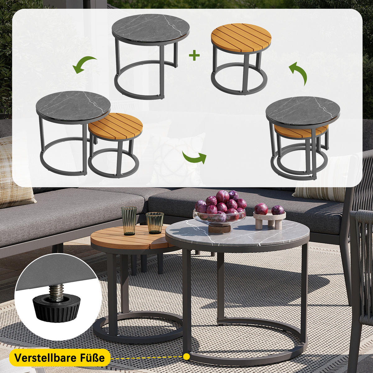 LOUNGESET Modular 5-6 Personen Grau 6-tlg. PE-Rattan - Grau, Metall - FLIEKS