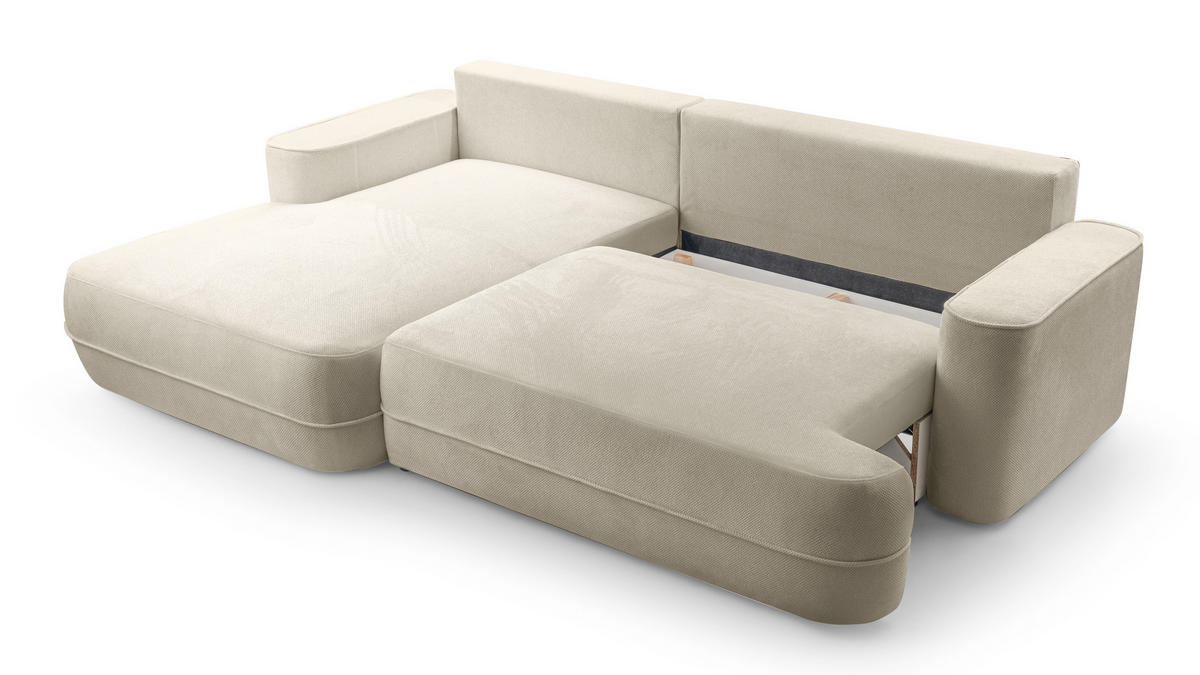 ECKCOUCH L Form Peoni Beige 267/168/87 cm mit Schlaffunktion L - Beige/Schwarz, Kunststoff/Textil (168/267cm) - AX Living