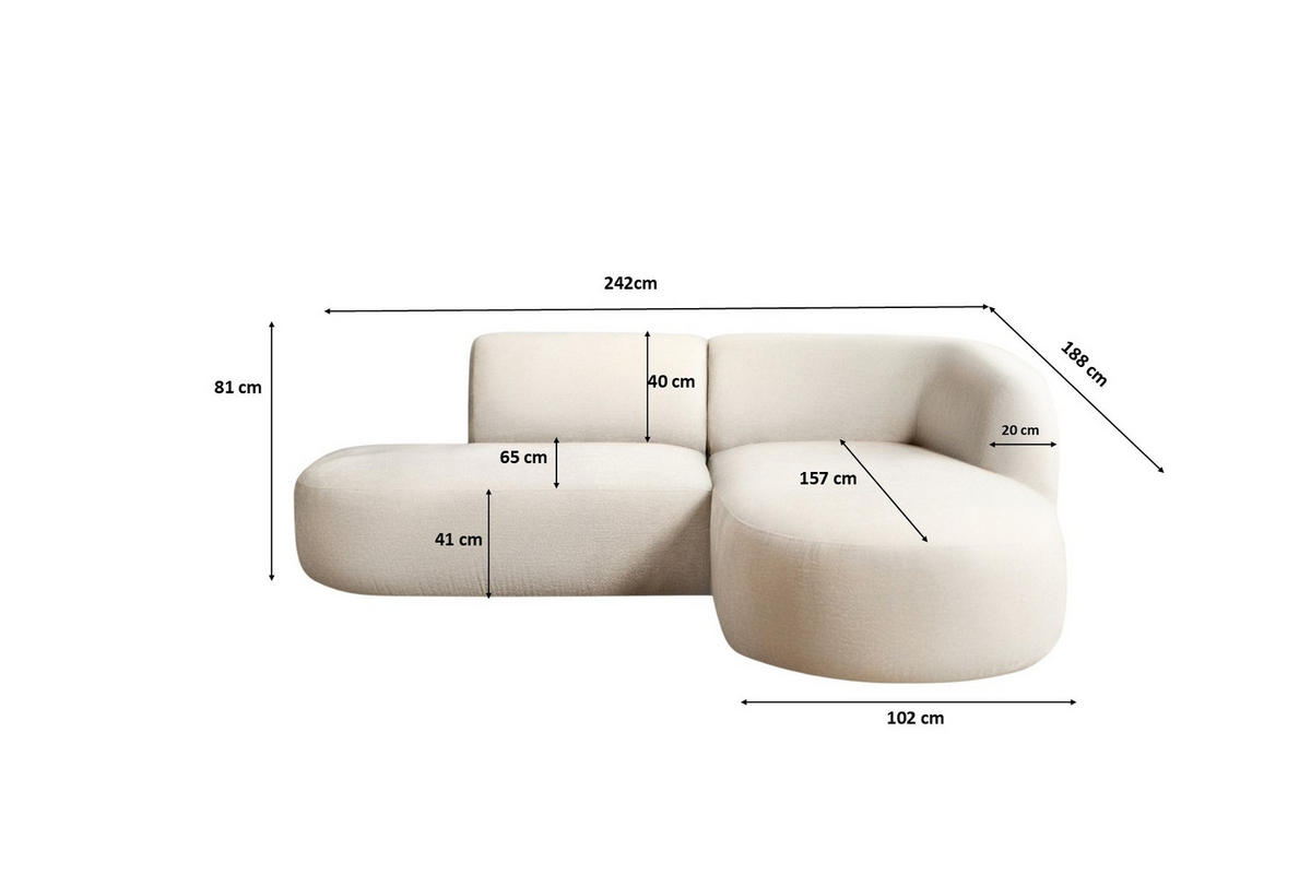 ECKSOFA L-Form Luna, stoff Lins, Creme, Rechts - Creme, Holz (242/188cm) - Kaiser Möbel