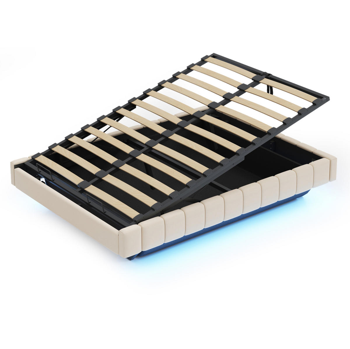 POLSTERBETT mit Stauraum 140x200 cm Beige mit LED - Beige, Metall (140/200cm) - Meubliv