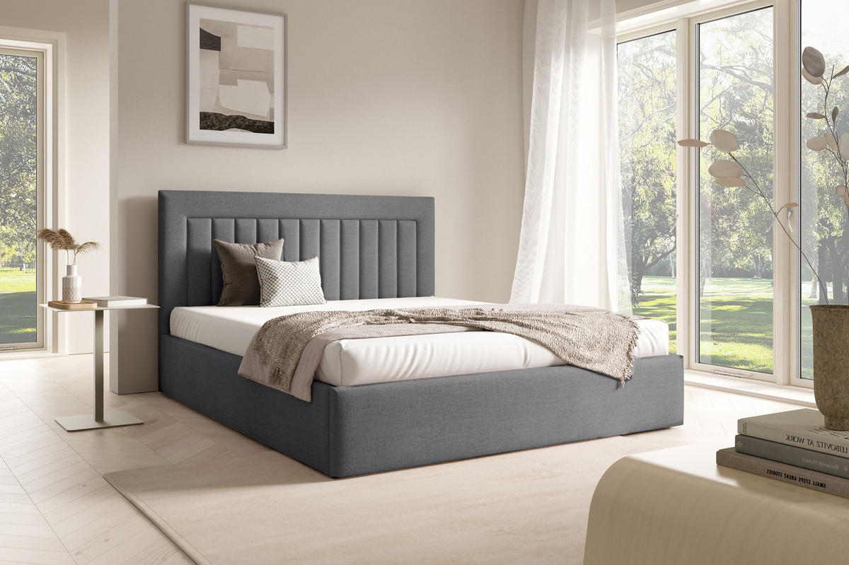 POLSTERBETT BEA I mit Bettkasten 180x200,Doppelbett mit Stauraum,Lattenrost,Boxspringbett-Optik,ohne Matratze Dunkelgrau - Anthrazit, Holz (180/200cm) - Furnistar