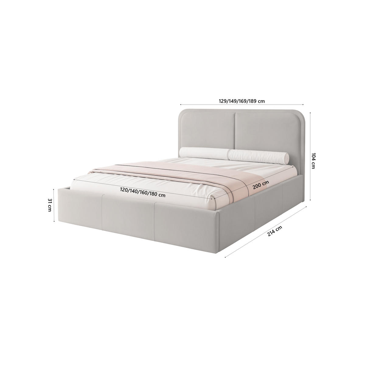 POLSTERBETT OLLEO 160x200 cm, Grau - Grau, Textil (160/200cm) - Fedve