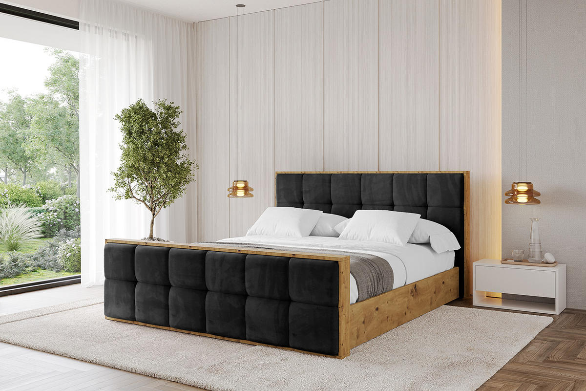 POLSTERBETT mit Bettkasten, Fußteil und Lattenrost, Boxbett ohne Matratze - ENZO7-Z 200x200 Schwarz - Schwarz, Holzwerkstoff/Textil (200/200cm) - ALTDECOR