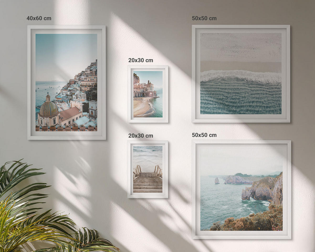 WANDBILDER 5er-Set - 50x50 cm & 20x30 cm & 40x60 cm Weißer Rahmen - Wasserfälle, Berge, Brücken, Bäume - Weiß, Kunststoff (40/60cm) - ArtPrintCave