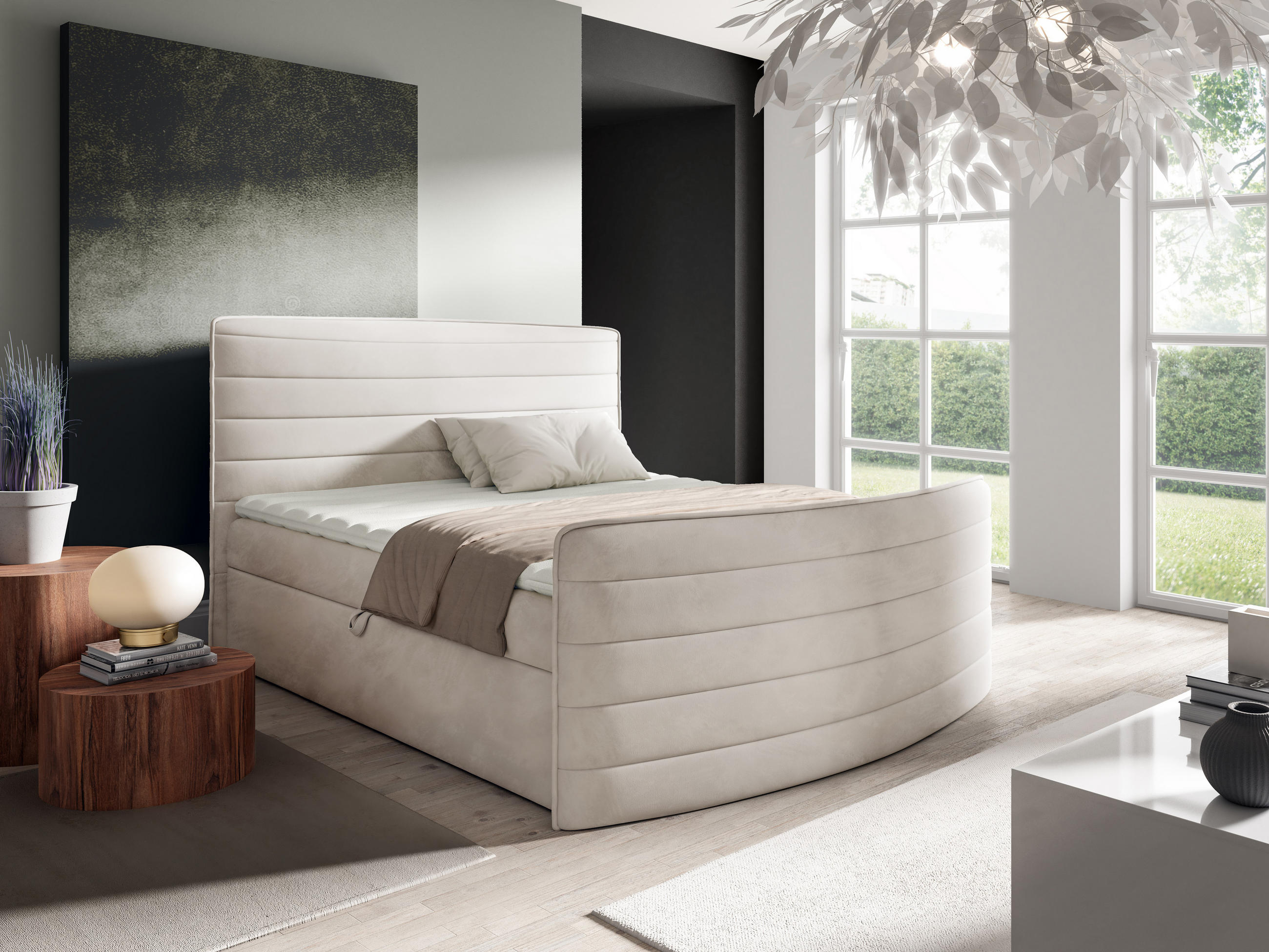 BOXBETT 160 x 200 cm mit Bonell-Federkernmatratze H3 - Creme - CLEO - Creme, Textil (160/200cm) - AN-Moebel 4u