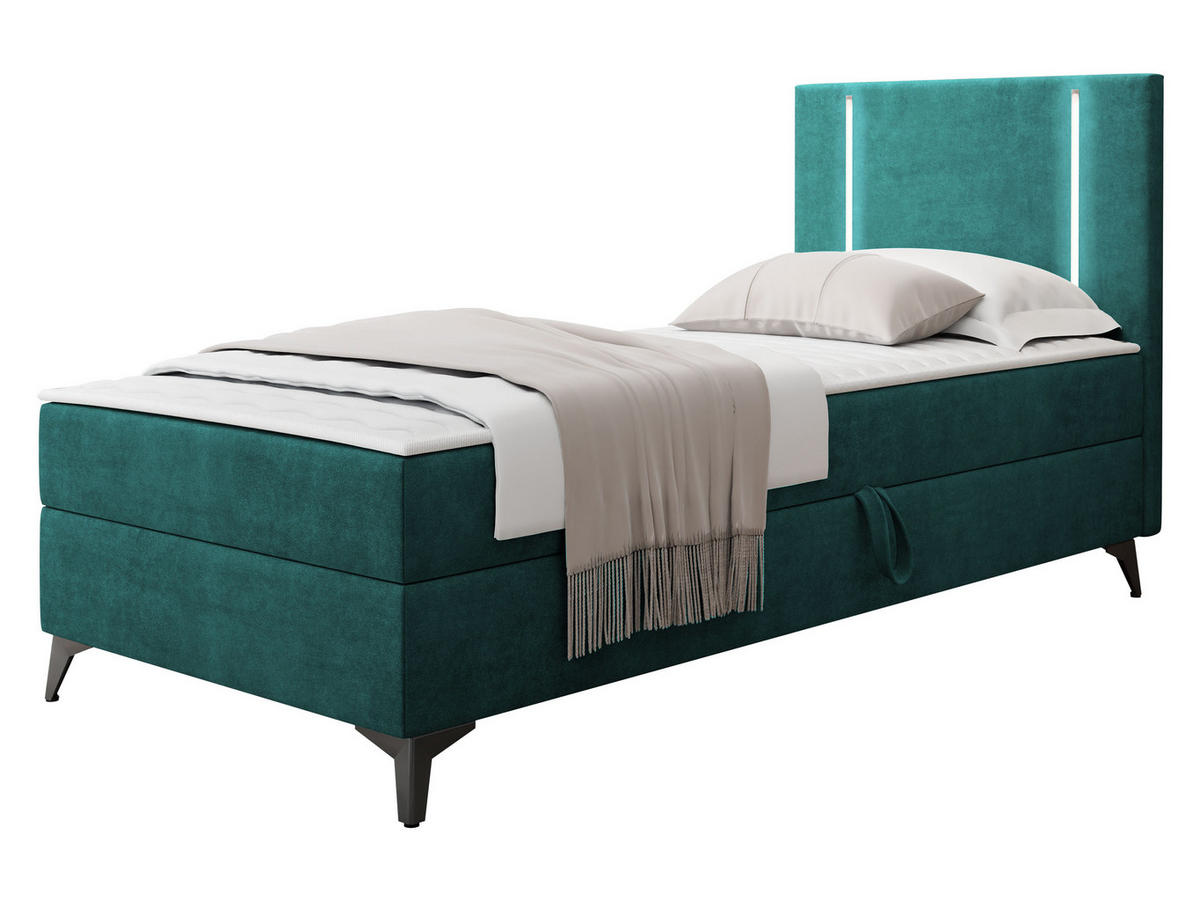 BOXBETT Ono 1, Setite: Rechts - Türkis/Schwarz, Holz/Textil (80/200cm) - MIRJAN24
